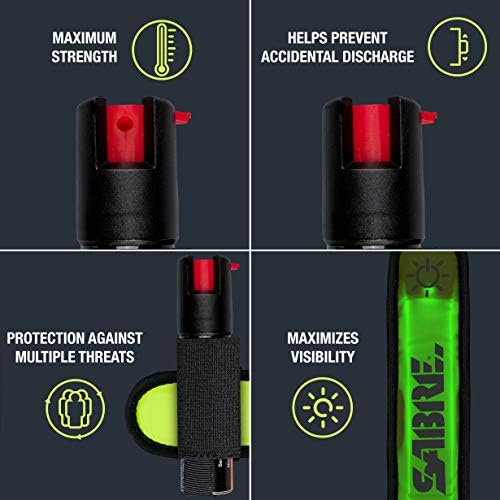 SABRE Runner Pepper Gel, Maximum Police Strength OC Spray, Reflective Hand Strap for Easy Carry & Quick Access, 0.67 fl oz, Secure & Easy to Use Safety, Optional Clip-On Alarm & LED Armband Combos