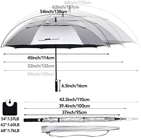 G4Free 47/54/62/68 Inch UV Protection Golf Umbrella Auto Open Vented Double Canopy Oversize Extra Large Windproof Sun Rain Umbrellas
