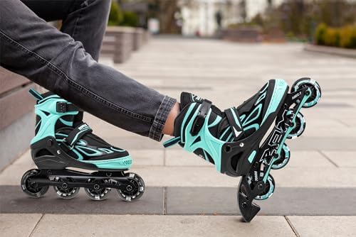 2PM SPORTS Vinal Girls Adjustable Flashing Inline Skates, All Wheels Light Up, Fun Illuminating Skates for Kids Men Adult Women and Boys