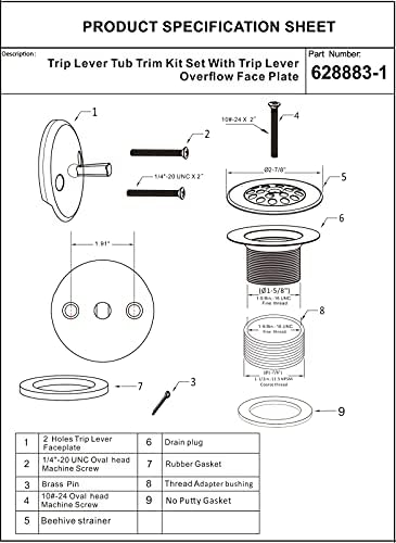 Matte Black Trip Lever Tub Trim Kit Set with Trip Lever Overflow Face Plate, No putty Gasket,Trip Lever Bathtub Drain with Strainer, Overflow and Matching Screws, No putty installation By Artiwell