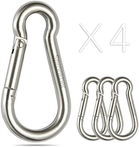 sprookber Stainless Steel Carabiner Spring Snap Hook - 304 Stainless Steel Heavy Duty Clips, Set of 4
