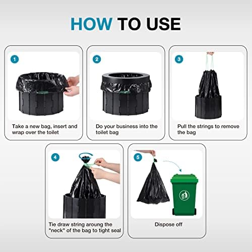 TRIPTIPS Portable Toilet Bags Drawstring 8 Gallon Camping Toilet Bags Toilet Waste Bags Leak-Proof Toilet Liners, Trash Bags for Camping, Hiking, Traveling