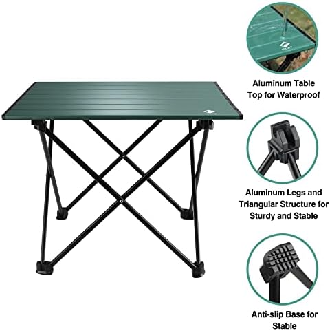 VILLEY Portable Camping Side Table, Ultralight Aluminum Folding Beach Table with Carry Bag for Outdoor Cooking, Picnic, Camp, Boat, Travel