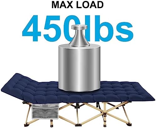 Camping Cot with Mattress, 450LBS(Max Load), Portable Folding Outdoor Bed with Carry Bag for Adults Kids, Heavy Duty Cot for Traveling Gear Supplier, Office Nap, Beach Vocation and Home Lounging