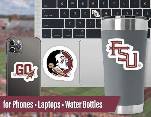 Florida State Stickers (14 Piece) FSU Gifts for Men Football Fans for Car Laptop Water Bottle + 2 Large Seminoles Car Decals, 10 Water Bottle Size, 2 Keyboard Size