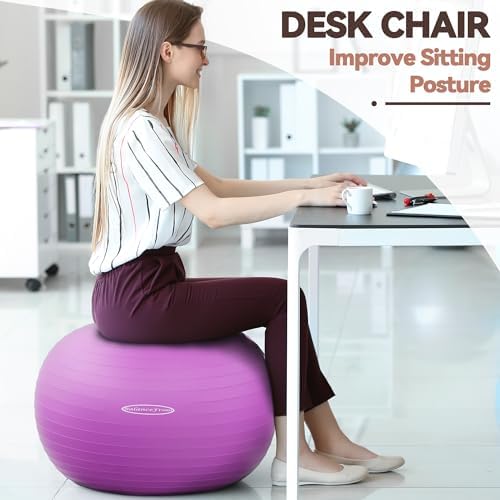 Anti-Burst and Slip Resistant Exercise Ball - Yoga, Fitness, Birthing Ball With Quick Pump, 2,000-Pound Capacity, Multiple Colors and Sizes