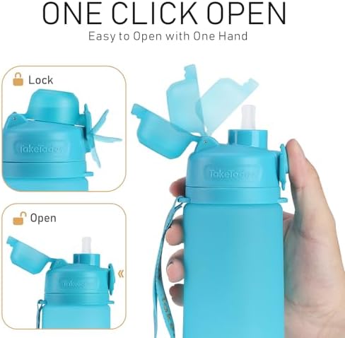 Collapsible Water Bottles 20oz, Leak Proof, BPA-Free, Foldable Silicone Travel Water Bottle with Straw Strap for Cycling, Hiking, Outdoors