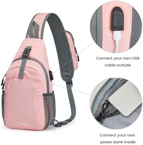 G4Free Sling Bag RFID Crossbody Sling Backpack with USB Charging Port, Travel Hiking Daypack Shoulder Chest Bag for Women Men(Pink)