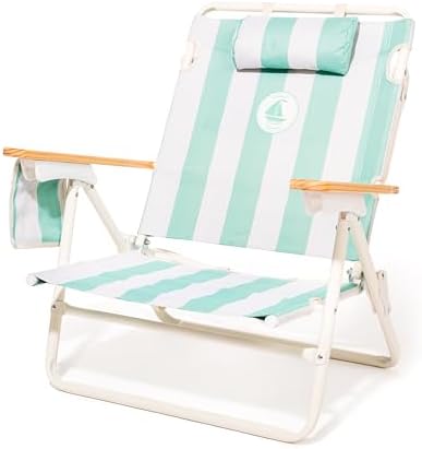 Business & Pleasure Co. Margaritaville Manana Backpack Beach Chair Lay Flat Reclining, Lightweight & Portable, Insulated Cooler Pocket, Last Mango Green Stripe