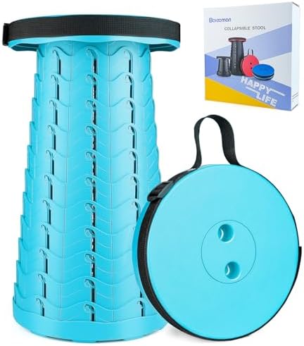 Boreeman Upgraded Folding Stool Lightweight Yet More Sturdy with Load Capacity 400lbs Portable Collapsible Stool for Camping Fishing Hiking BBQ (Light Blue)