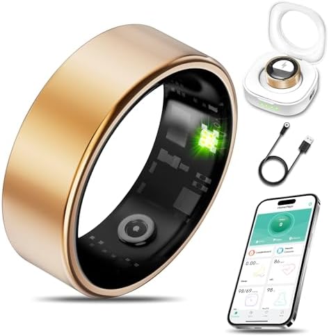 Smart Health Ring for Women Men Fitness Tracker with Heart Rate, Blood Oxygen, Blood Pressure, Sleep Monitoring, Step Counting, IP68 Waterproof for iPhone and Android, No Subscription Fee, Gold 11