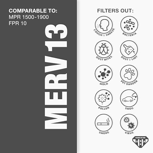 Aerostar 16x25x1 MERV 13 - 6 Count - Pleated HVAC, Furnace & Air Conditioner Filters - Removes Bacteria, Dust, Cold & Flu Germs, Lint, Mold, Pet Dander, Allergy-Causing Pollen, Smog, Smoke & Viruses