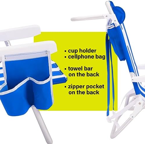 Luxury Sturdy Extra Comfort Backpack Beach Chair/Bundle of 2 Units (Blue White Stripes)