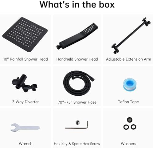 G-Promise All Metal 10" Dual Square Shower Head Combo | Rain Shower Head | Handheld Shower Wand | Adjustable | 3-Way Diverter | 71" Extra Long Hose - A Bathroom Upgrade (Matte Black)
