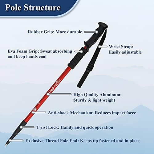 TheFitLife Nordic Walking Trekking Poles - 2 Sticks with Anti-Shock and Quick Lock System, Telescopic, Collapsible, Ultralight for Hiking, Camping, Mountaining, Backpacking, Walking, Trekking