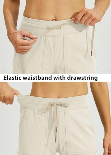 Willit Women's Quick-Dry Capris Hiking Travel Pants Striped Woven Workout Pants with Pockets Lightweight