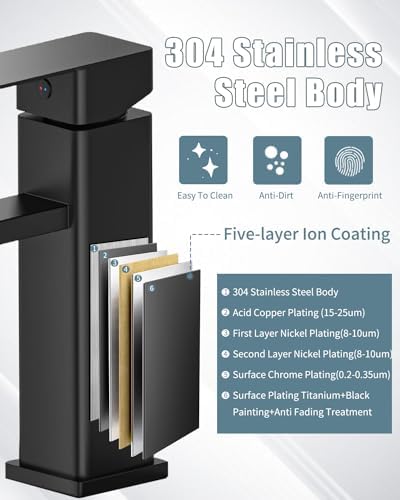 Bathroom Faucets Set with Pop Up Drain, Modern Single Handle Black Bathroom Sink Faucet w/Deck Plate(1 or 3 Hole), Farmhouse RV Vanity Sink Faucet-2 Sets, baño lavamanos Llave