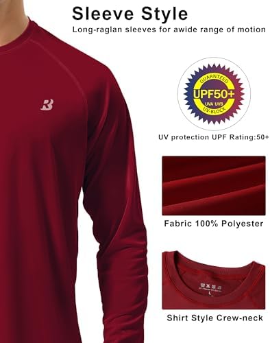 Roadbox Mens UPF 50+ UV Sun Protection Shirts Outdoor Long Sleeve SPF Rash Guard for Fishing Hiking Swimming Running