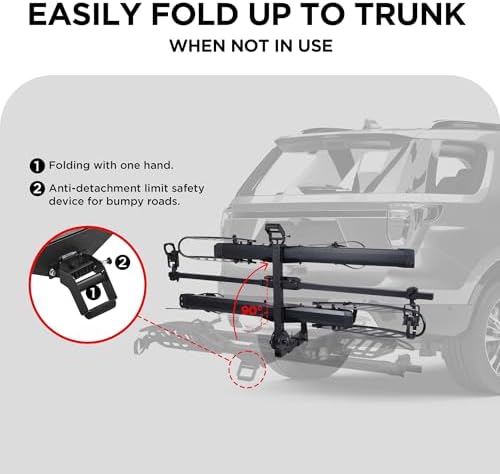 E-Bike Rack with Ramp, Hitch 2 Bike Rack, 200 lbs Capacity Electric Bike Carrier, Foldable Platform Mount for Cars, Trucks, SUVs, Minivans, Up to 5-Inch Fat Tire for 2'' Receiver