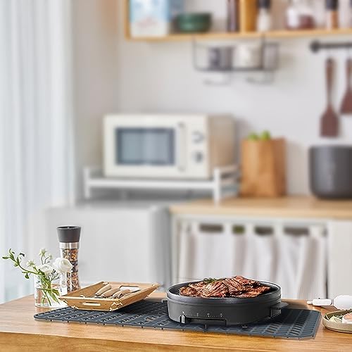 GUUKIN Sink Protectors for Kitchen Sink - 29"x 15.35" Silicone Kitchen Sink Mat Grid for Bottom of Farmhouse Stainless Steel Porcelain Sink with 3 Reserved Holes(Grey)