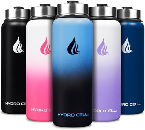 HYDRO CELL Stainless Steel Insulated Water Bottle with Straw - For Cold & Hot Drinks - Metal Vacuum Flask with Screw Cap and Modern Leakproof Sport Thermos for Adults (Blue/Black 40oz)