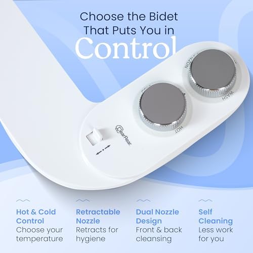Clear Rear Hot and Cold Bidet Attachment for Toilet – Non-Electric Warm Water Bidet with Adjustable Pressure, Dual Nozzle for Feminine & Rear Wash, Self-Cleaning Hygienic Sprayer, Easy Installation