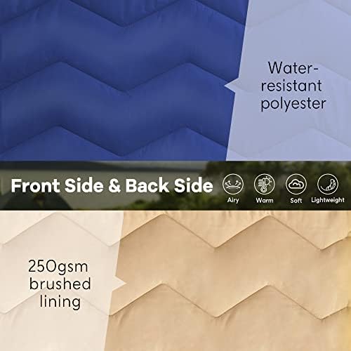 UNIKOME Outdoor Packable Travel Blanket, Lightweight Waterproof Puffy Down Alternative Camping Blanket With Corner Loops, 75'x52', Blue