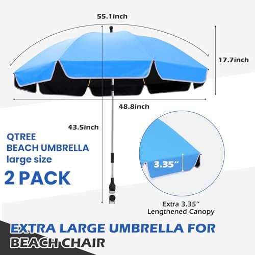 Umbrella 360°Adjustable Protection Stroller, 2 PACK 48.8" beach chair umbrella with clamp, high UV protection. 3 Adjustable areas 180°+360° for fishing, golf, beach, camping (chair not included)
