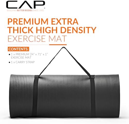 CAP Barbell 1-Inch High Density Exercise Yoga Mat with Strap | Multiple Colors
