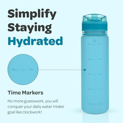 Hydracy Water Bottle with Time Marker -Large BPA Free Water Bottle & No Sweat Sleeve -Leak Proof Gym Bottle with Fruit Infuser Strainer & Times to Drink -Ideal for Fitness Sports & Outdoors