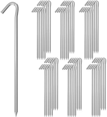 MySit 9" Tent Stakes, Metal Inflatables Stakes 60 Pack, Heavy Duty Galvanized Tent Stakes Metal, Tent Pegs Ground Trap Camping Stakes for Inflatables, Outdoor Decorations