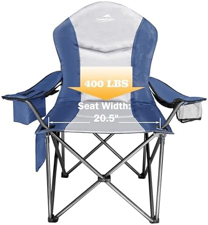 Fully Padded Camping Chair, Oversized Heavy Duty Lawn Chair with Cooler Bag,Side Pocket,Cup Holder Support 400 lbs