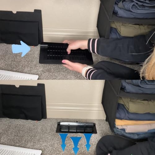 2-in-1 Vent Deflectors & Floor Vent Covers, Adjustable Floor Register 4x10, Air Vent Deflector for Home Floor, Office, Ceiling, Tool-Free Install, Black, 2 Pack