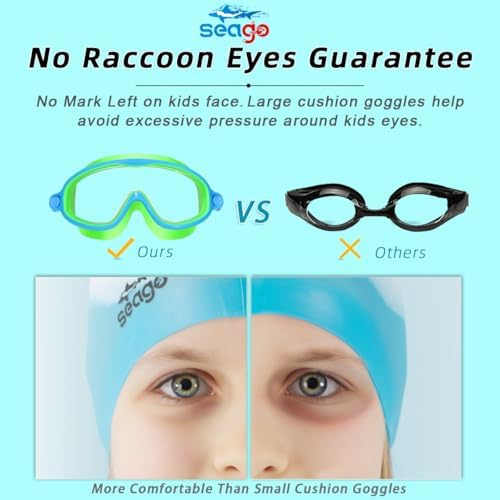 Seago Swim Goggles 2 Pack Anti-Fog Anti-UV Wide View Swimming Goggles for Kids 3-15