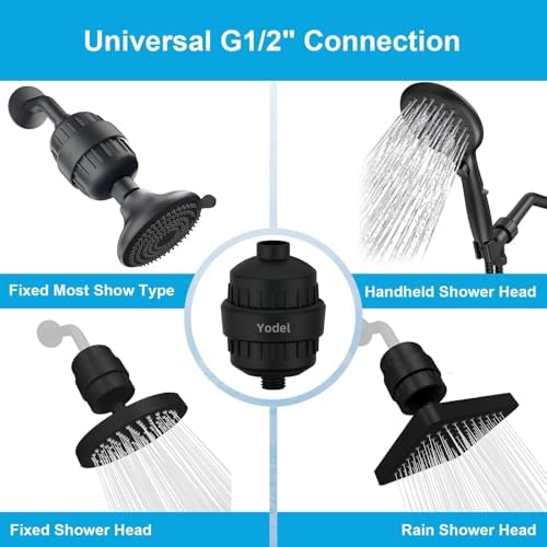 Yodel Shower Filter - Shower Head Filter for Hard Water - Water Softener to Remove Chlorine and Fluoride,Improve Hair and Skin Condition,Matte Black