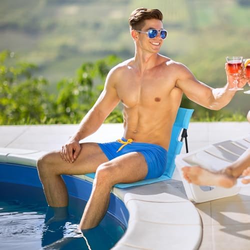 Karenhi 2 Pcs Foldable Pool Chairs Portable Poolside Seat for Edge of Pool Portable Flip Chairs for Beach Poolside Camping Picnic Lawn Accessories (Light Blue)