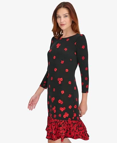 Tommy Hilfiger Women's 3/4 Sleeve High Neck Ruffle Trim Jersey Mini Dress