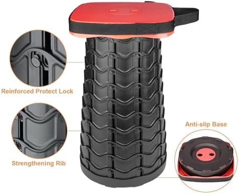 Boreeman Upgraded Collapsible Stool, Square Portable Stool, Lightweight Yet More Sturdy with Load Capacity 400lbs, Perfect for Camping Fishing Hiking BBQ (Square Red)