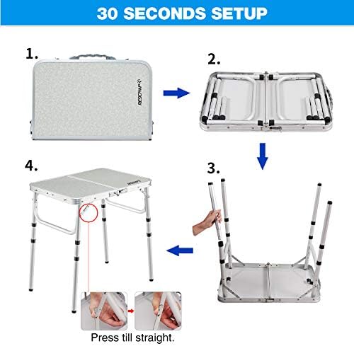 REDCAMP Small Folding Camping Table 2ft, Portable Outdoor Folding Table Aluminum Camp Table Adjustable Height Lightweight for Picnic Cooking Beach,3 Heights