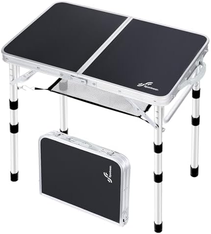 Sportneer Folding Table: Adjustable Height Camping Essentials 23.6" L x 15.7" W 3 Height with Mesh Layer - Compact & Portable Small Folding Table for Outdoor Camp Garden Picnic BBQ Dining Cooking