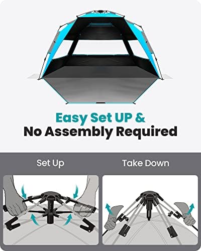 OutdoorMaster Beach Tent with Blackout Shelter Technology, Portable Beach Shade Sun Shelter Canopy for 4-6 Person with UPF 50+ UV Protection, Easy Setup Pop Up Tent Family Size