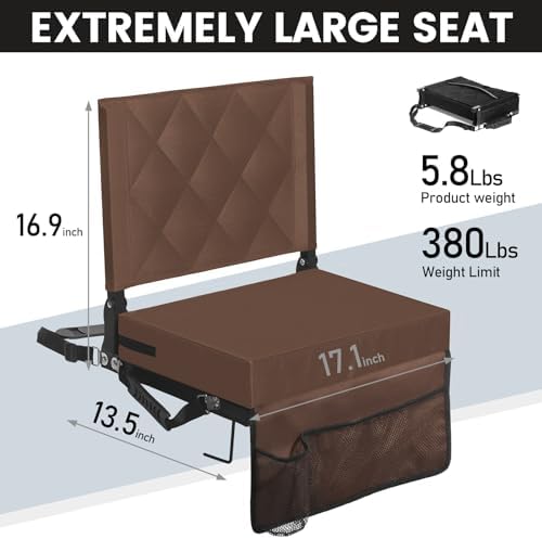Sheenive Stadium Seats for Bleachers with Back Support, Bleacher Seats with Backs and Cushion Wide, Padded Portable Folding Comfort Stadium Chair with Shoulder Strap, Perfect for Sports Events