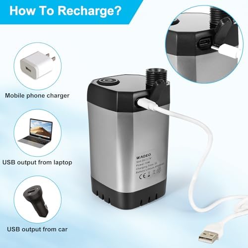 WADEO Portable Camping Shower, 6000mAh Rechargeable Shower Pump, Filtered Shower Head & 5 Gallons Foldable Bucket, Outdoor Shower for Hiking Beach, Travel, Pet Bath, Car Washing, Surf & Boat Cleaning