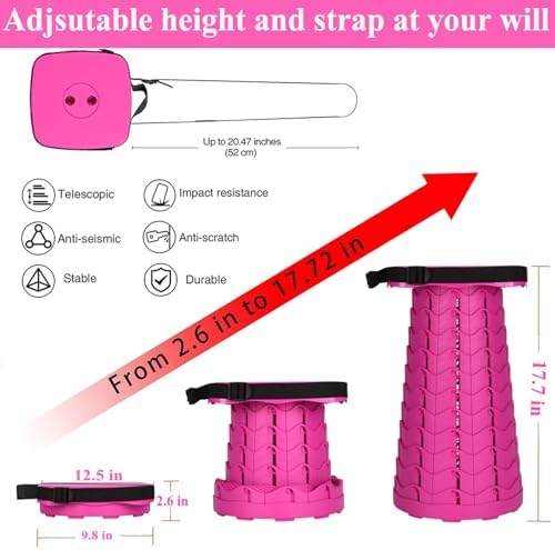 Fishboy Upgraded Square Collapsible Stool, 400lbs Max Weight, Lightweight But Sturdy, Portable Retractable Folding Telescoping Foldable Camping Stool for Adults Outdoor Fishing Hiking Travel BBQ