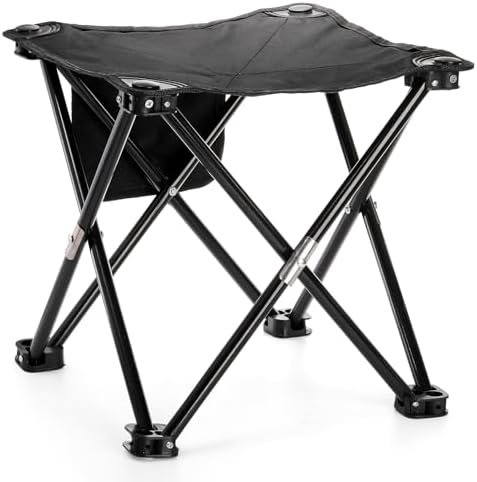 2 Pack Camping Stool, 13 Inch Compact Camping Chair Portable, Lightweight Folding Stool Seat with Side Pocket and Carry Bag for Outdoor Hiking, Fishing, Picnic, Beach and Lawn Party, Black
