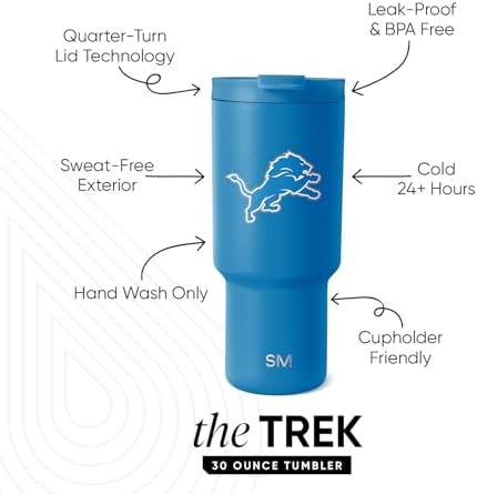Simple Modern Officially Licensed NFL Detroit Lions 30 oz Tumbler with Flip Lid and Straws | Insulated Cup Stainless Steel | Gifts for Men Women | Trek Collection | Detroit Lions