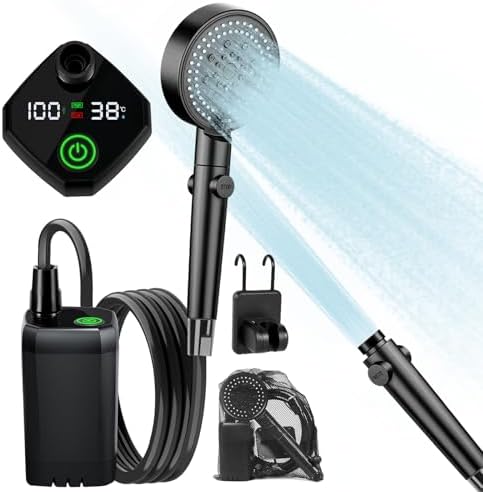 AlpsWolf Portable Shower for Camping, 6000mAh Rechargeable Camping Shower with Digital Power & Temperature Display, Portable Shower for Camping, Beach, Hiking, Outdoor Travelling, Pet Cleaning