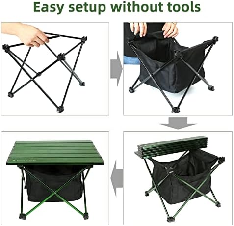 ROCK CLOUD Portable Camping Table Ultralight Aluminum Camp Table with Storage Bag Folding Beach Table for Camping Hiking Backpacking Outdoor Picnic, Green
