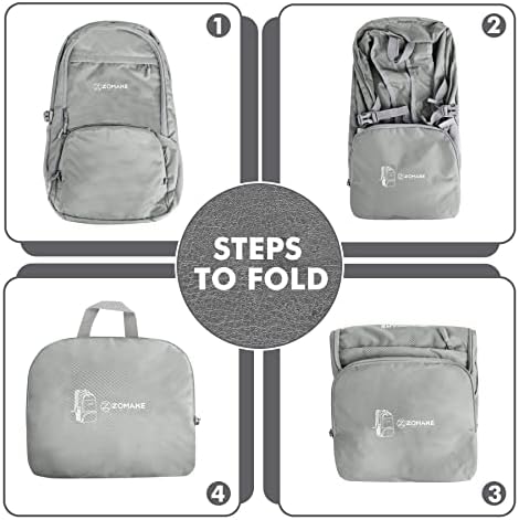 ZOMAKE Lightweight Packable Backpack 30L, Foldable Hiking Backpacks Water Resistant Compact Folding Daypack for Travel(Sliver Grey)