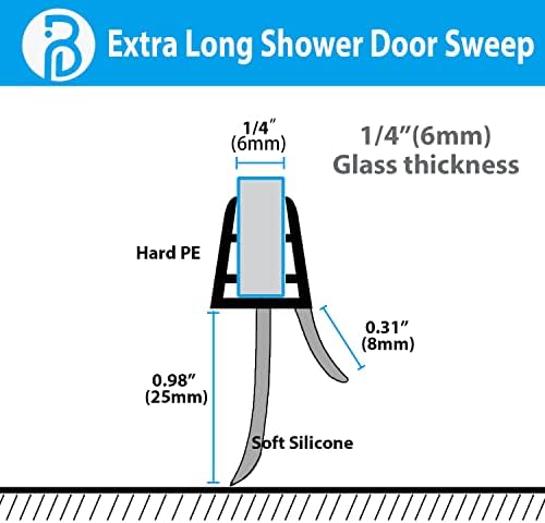 2-Pack Butecare Frameless Shower Door Bottom Seal with Long Sweep for Glass Doors – Stop Shower Leaks and Create a Water Barrier (1/4” x 36”)